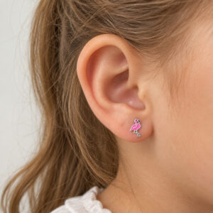 Brinco Flamingo Rosa em Prata 925
