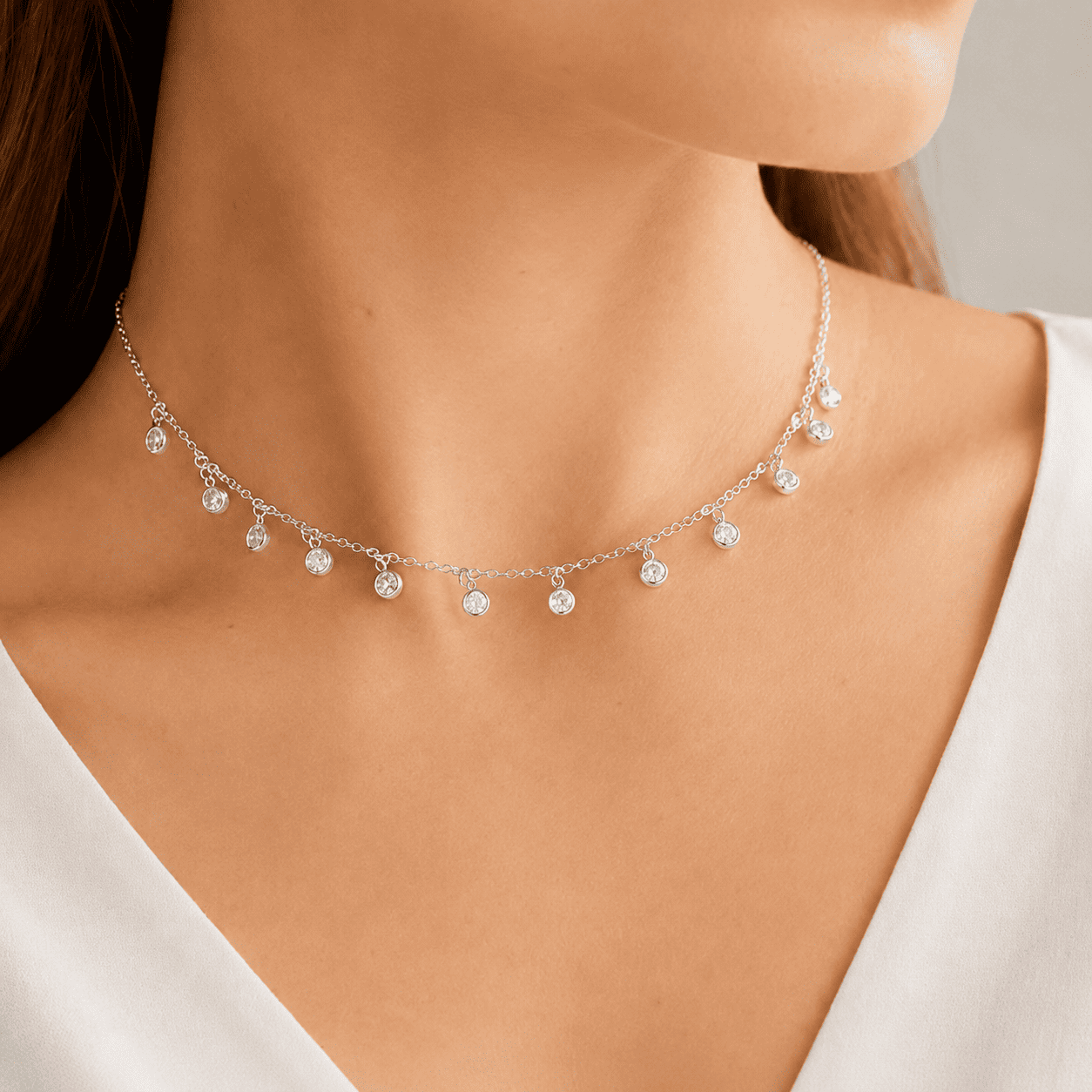 Colar Pontos de Luz Choker Prata 925 Legítima