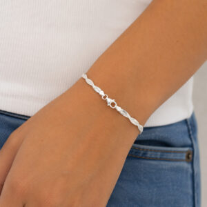 Pulseira em Prata 925 2 Fios Trançados 18,5 cm