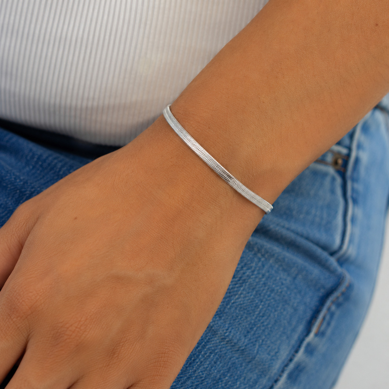 Pulseira em Prata 925 Malha Laminada 18,5 cm 3 mm (2)