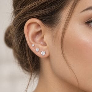 Trio de Brincos Coração com Zircônias em Prata 925 – 4 mm, 5 mm e 6 mm
