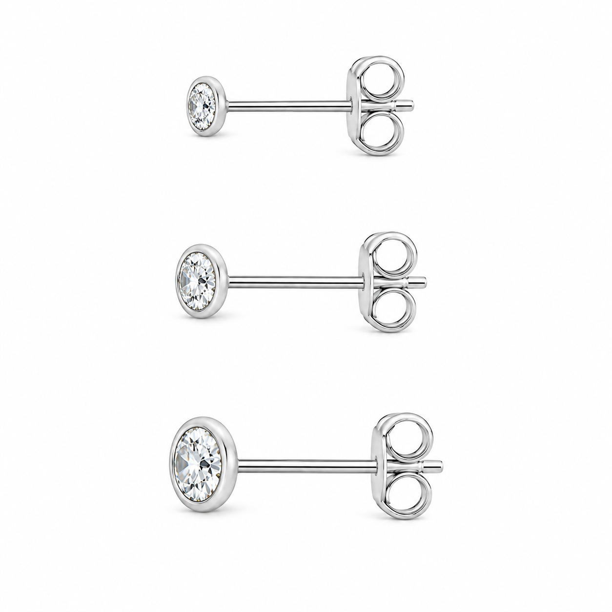 Trio de Brincos Ponto de Luz com Cravação Inglesa em Prata 925 – 3 mm, 4 mm e 5 mm (4)