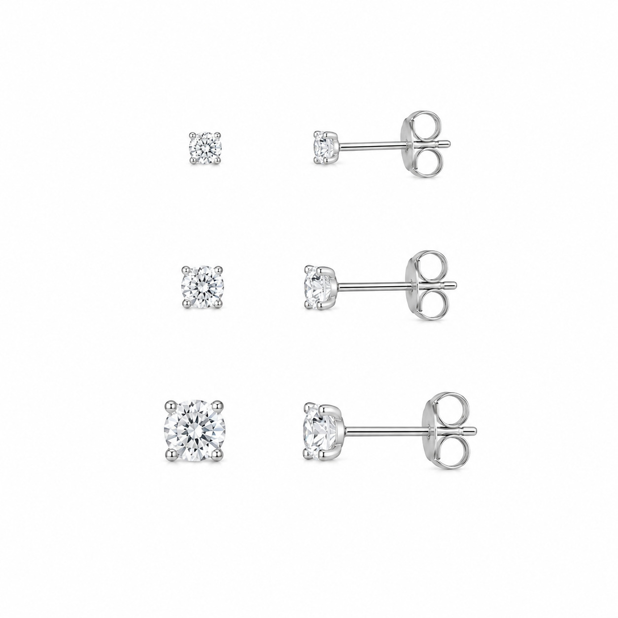 Trio de Brincos Ponto de Luz em Prata 925 – 3 mm, 4 mm e 5 mm (3)