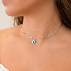 Choker Aro com Pingente Olho Grego 8 mm em Prata 925
