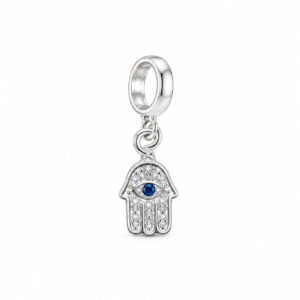 Berloque Mão de Fátima com Olho Azul em Prata 925 – 6 mm