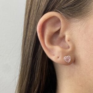 Brinco Coração Zircônia Rosa 6 mm