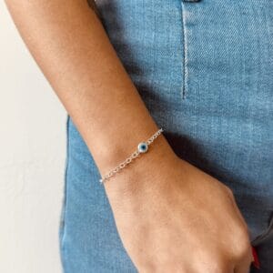 Pulseira Cadeado Mini e Pingente Olho Grego