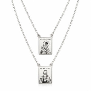 Escapulário Nossa Senhora do Carmo e Sagrado Coração de Jesus em Prata 925 – 60 cm