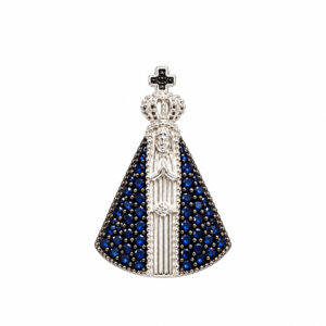 Pingente Nossa Senhora Aparecida Cravejada Azul em Prata 925 – 11 mm x 15 mm