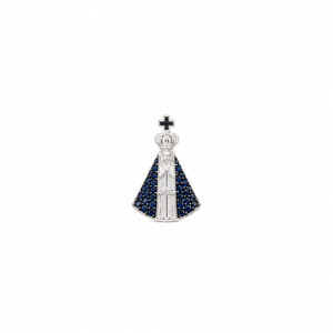 Pingente Nossa Senhora Aparecida Cravejada Azul em Prata 925 – 5 mm x 10 mm