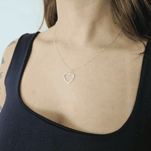 Colar Veneziana 45 cm e Pingente Coração Vazado