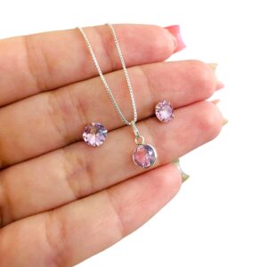 Conjunto Zircônia Redonda Rosa Cristal