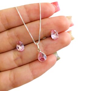 Conjunto Gota Zircônia Rosa Cristal