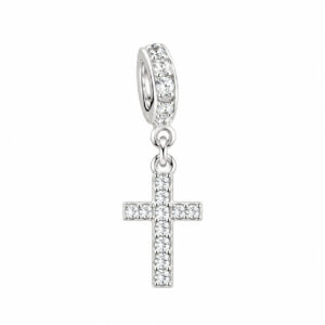 Berloque Cruz Cravejada com Zircônias em Prata 925 – 9 mm x 15 mm