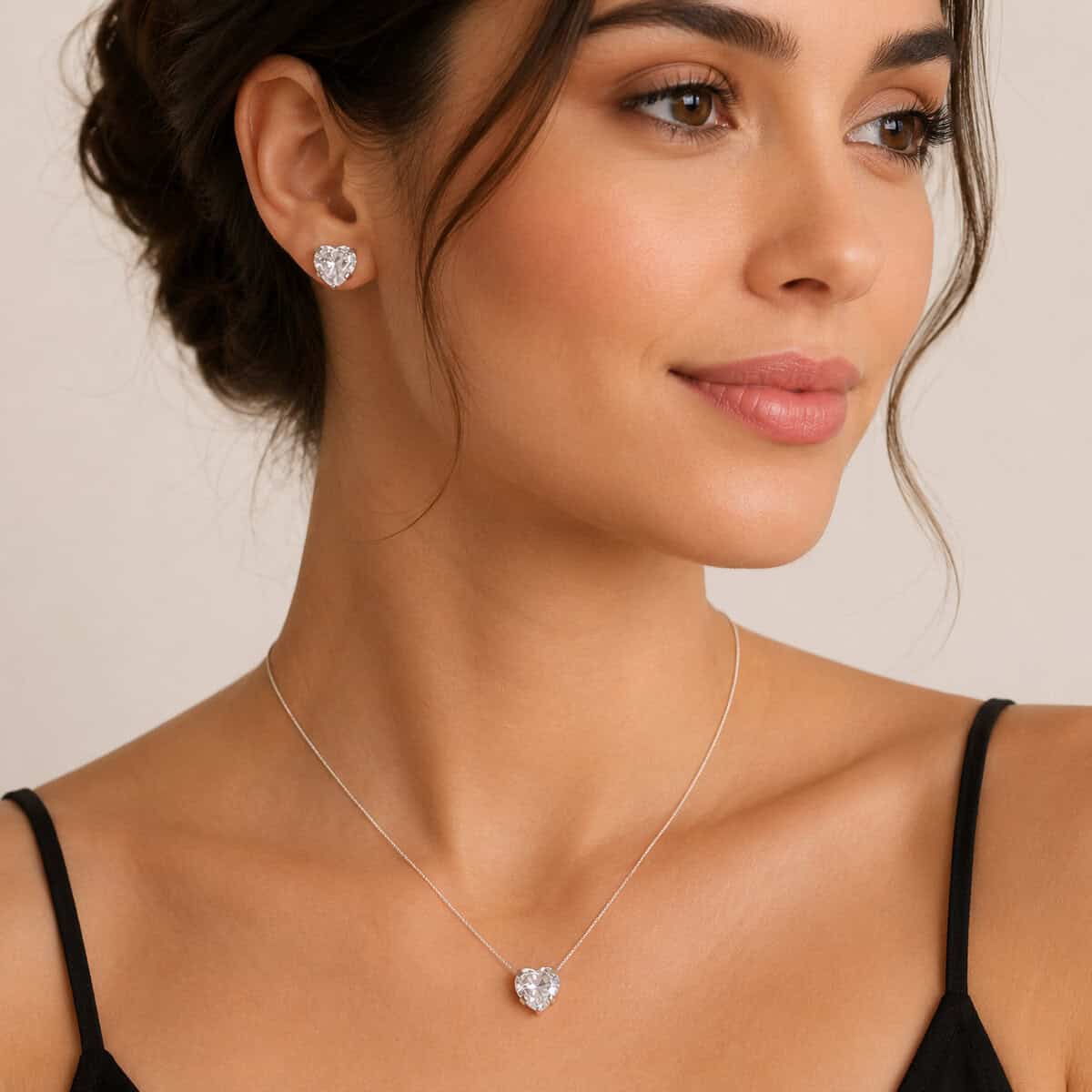 Conjunto Coração Caixa Alta Cristal em Prata 925 – Colar e Brincos (2)