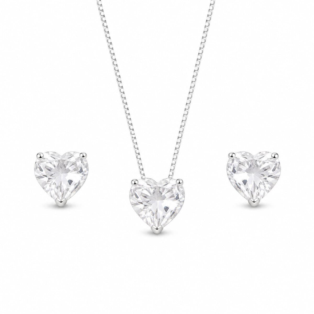 Conjunto Coração Caixa Alta Cristal em Prata 925 – Colar e Brincos (4)