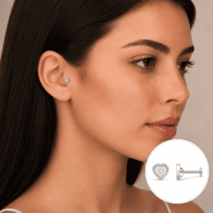 Piercing Prata Tragus Coração Zircônia Cravação Inglesa 5 mm