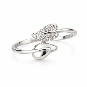 Anel Folhas Cravejada e Lisa em Prata 925 – Folhas 5 mm x 8 mm