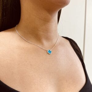 Colar Trevo Importado Azul