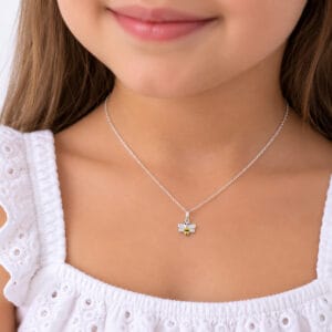 Colar Infantil Abelhinha Colorida em Prata 925 – Corrente Elo Mini 40 cm