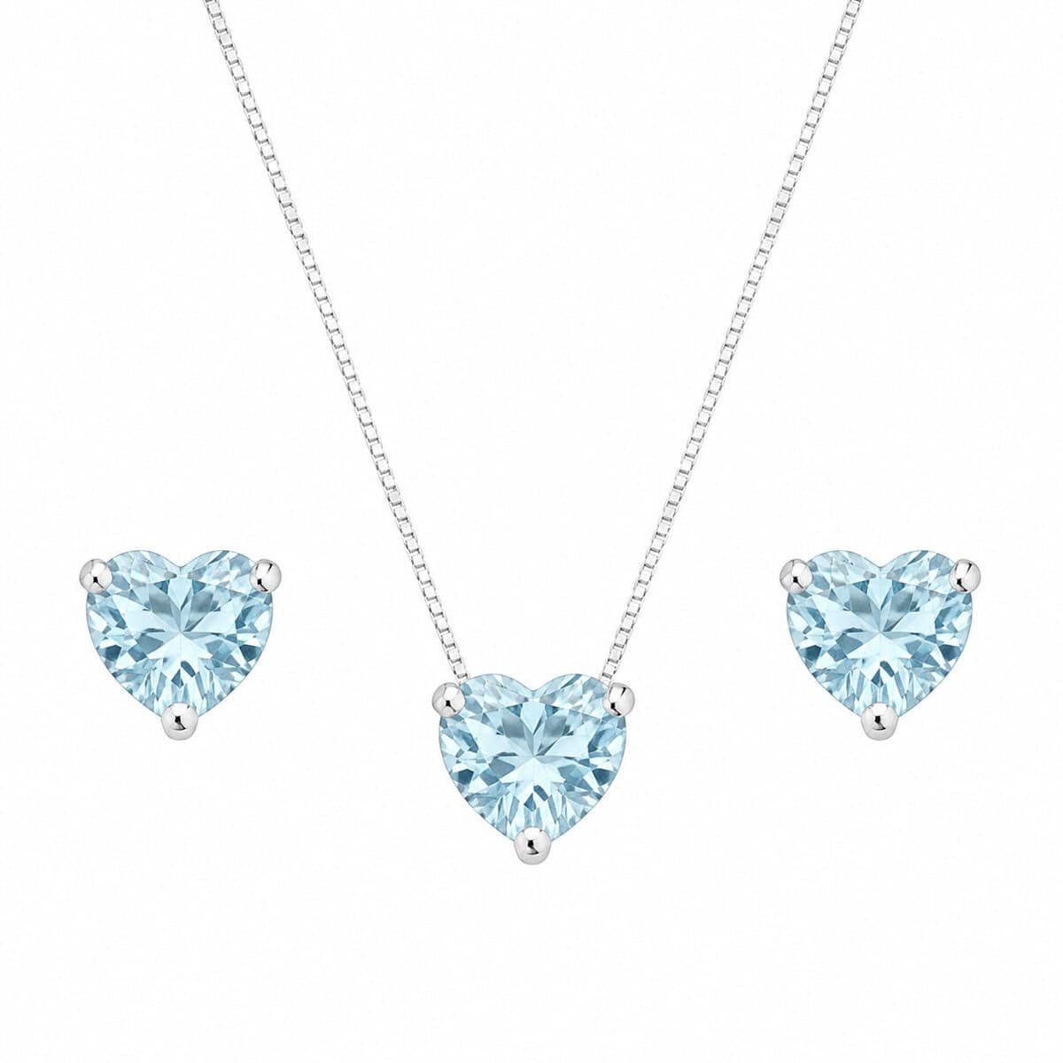 Conjunto Coração Caixa Alta Azul Claro em Prata 925 – Colar e Brincos (1)