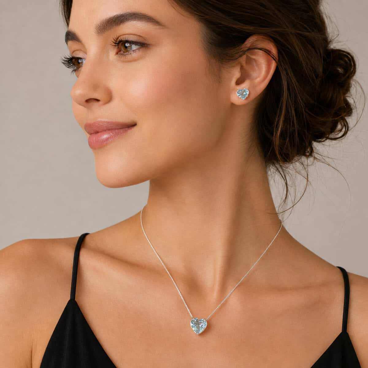 Conjunto Coração Caixa Alta Azul Claro em Prata 925 – Colar e Brincos (2)