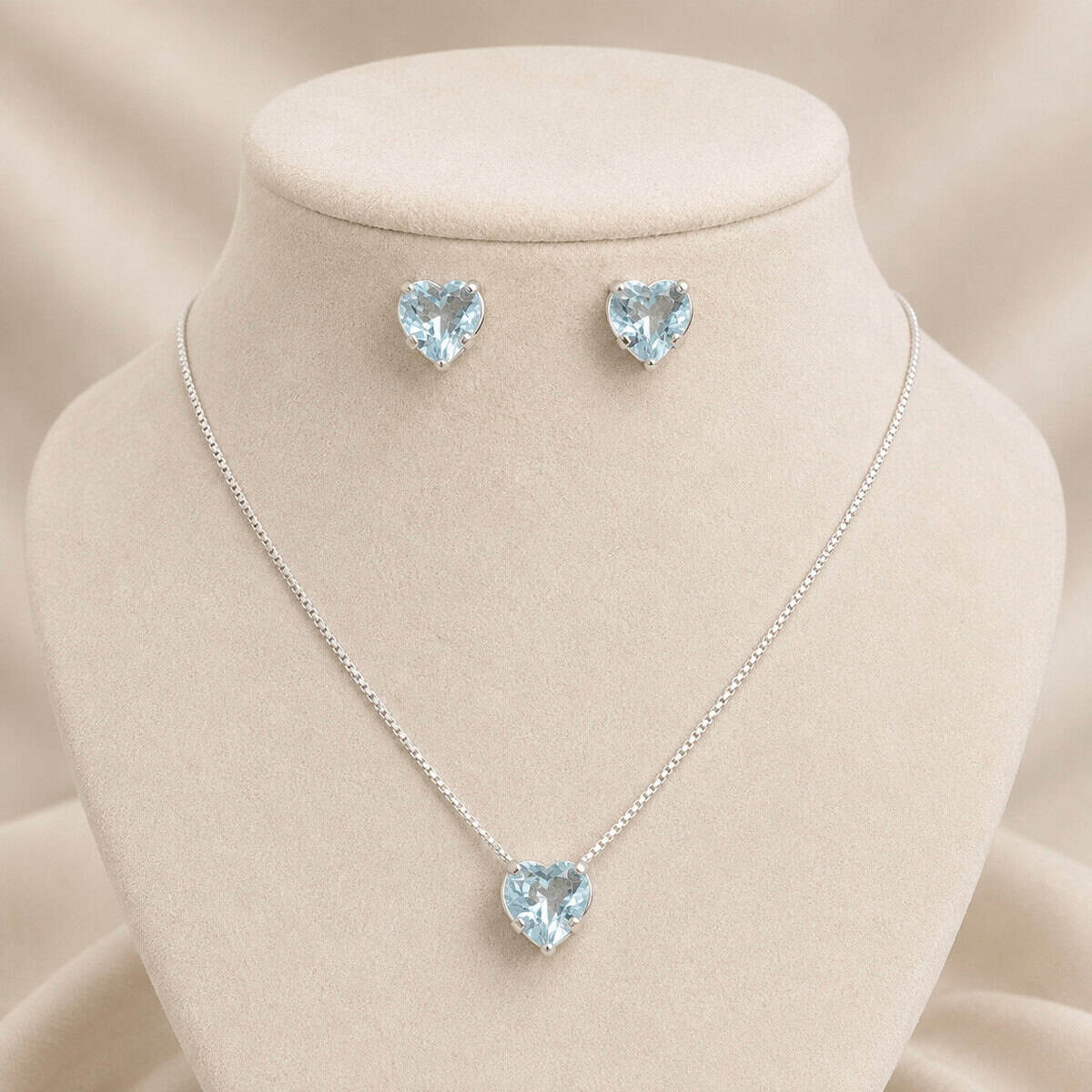 Conjunto Coração Caixa Alta Azul Claro em Prata 925 – Colar e Brincos (3)