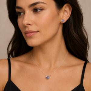 Conjunto Coração Caixa Alta Roxo em Prata 925 – Colar e Brincos