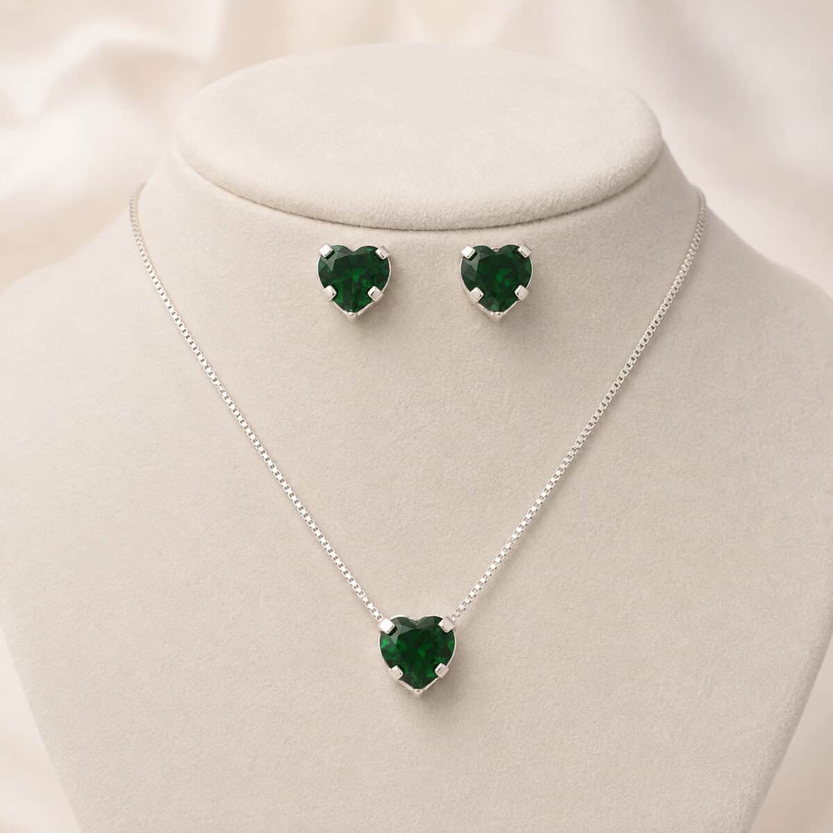 Conjunto Coração Caixa Alta Verde Esmeralda em Prata 925 – Colar e Brincos (3)