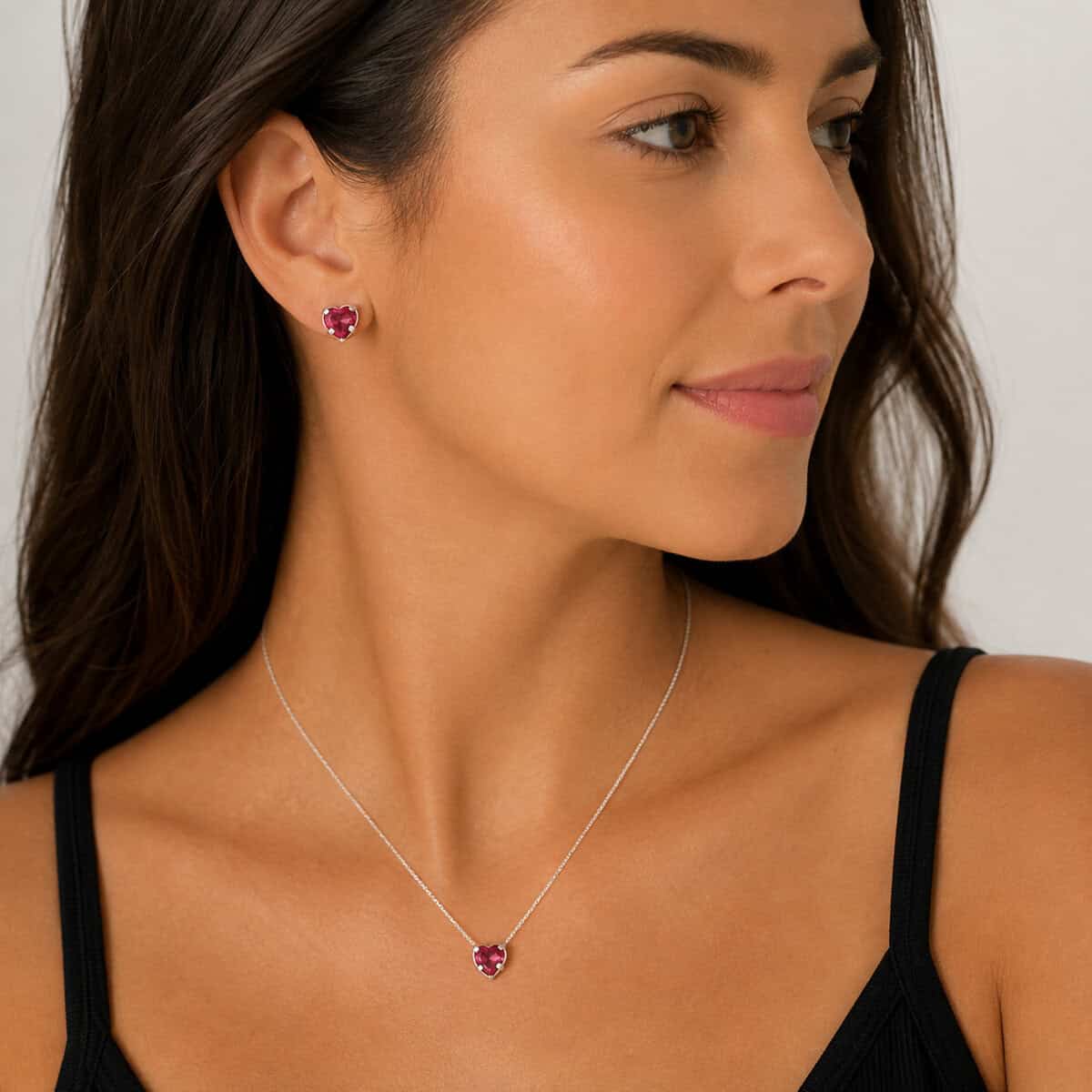 Conjunto Coração Caixa Alta Vermelho em Prata 925 – Colar e Brincos (2)
