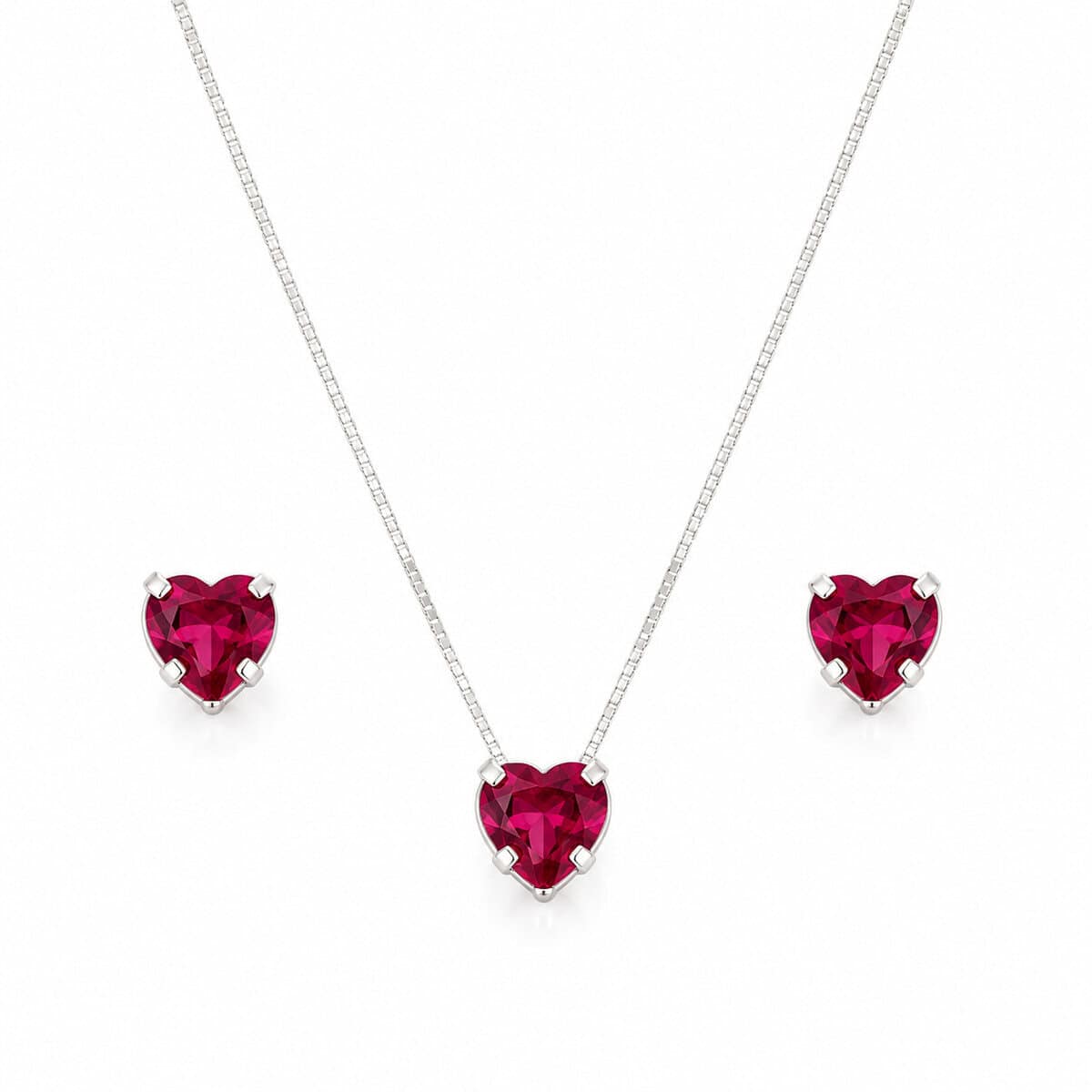 Conjunto Coração Caixa Alta Vermelho em Prata 925 – Colar e Brincos (3)