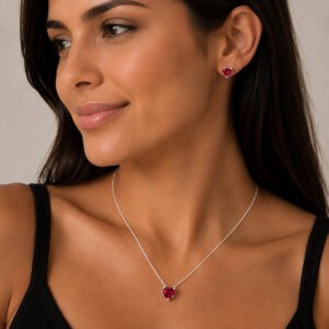 Conjunto Coração Caixa Alta Vermelho em Prata 925 – Colar e Brincos