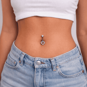Piercing Umbigo Coração Cravejado Vazada
