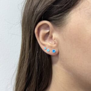Trio de Brincos Zircônias Embutidas Azul