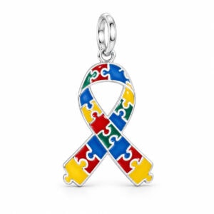 Pingente Autismo Laço Quebra-Cabeça Colorido em Prata 925 – 11 x 30 mm