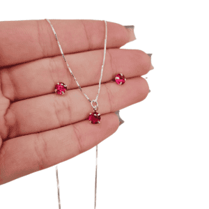 Conjunto Minimalista Zircônia Rosa Escuro