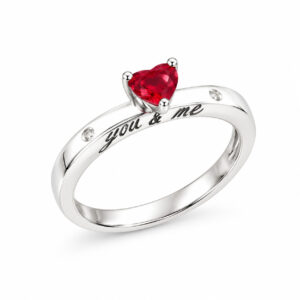 Anel You & Me com Coração Vermelho em Prata 925 – Zircônia 5 mm