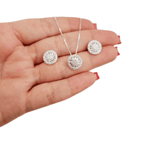 Conjunto Colar e Brinco Mandala de Zircônias