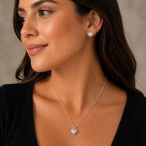 Conjunto Coração Cravejado em Prata 925 – Colar e Brincos