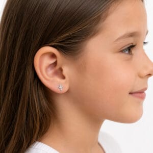 Brinco Infantil Prata Cruz Tarraxa Baby