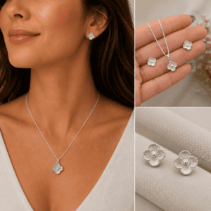 Conjunto Colar e Brinco Flor Importada Detalhes