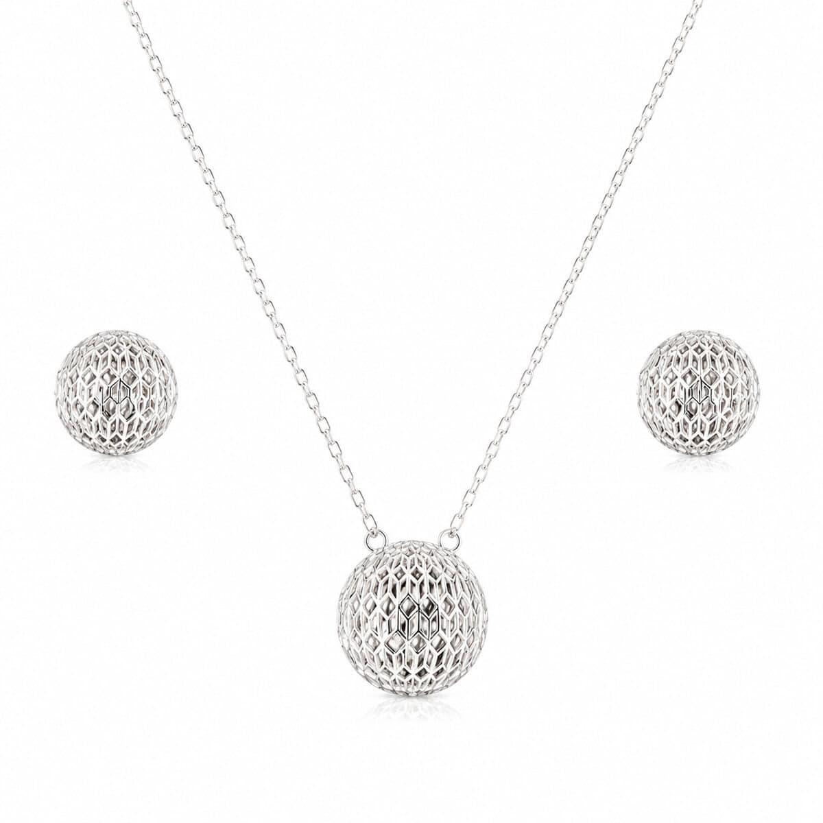 Conjunto Esfera Vazada em Prata 925 – Colar e Brincos (3)