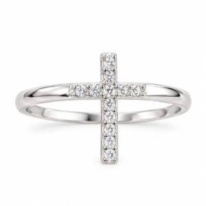 Anel Cruz Cravejada com Zircônias em Prata 925 – 10 mm x 13 mm