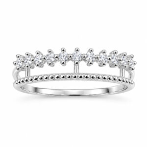 Anel Duplo com Zircônias e Detalhe de Bolinhas em Prata 925 – 5 mm