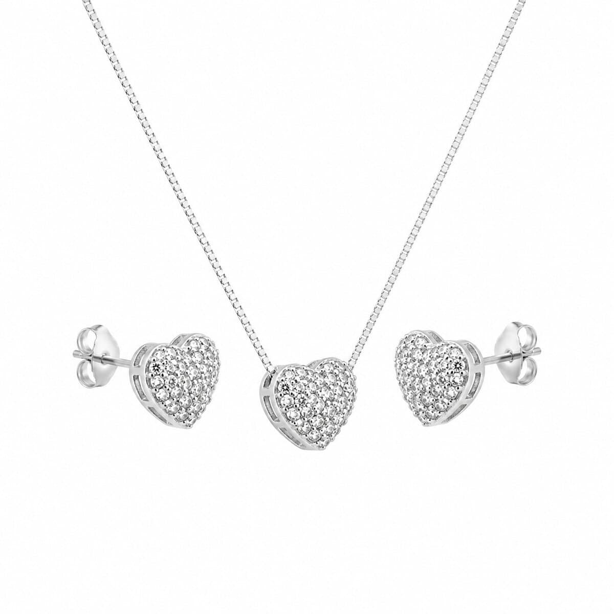 Conjunto Coração Cravejado em Prata 925 – Colar + Brincos (2)
