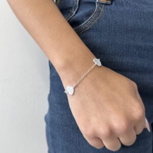 Pulseira 3 Corações Pedras Brancas