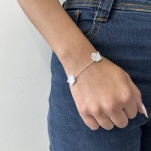 Pulseira Luxo 3 Trevos Importados Brancos