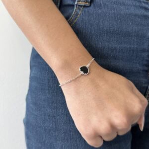 Pulseira Coração Pedra Preta