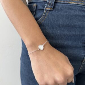 Pulseira Coração Pedra Branca