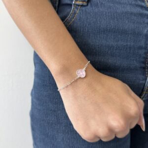 Pulseira Coração Pedra Rosa